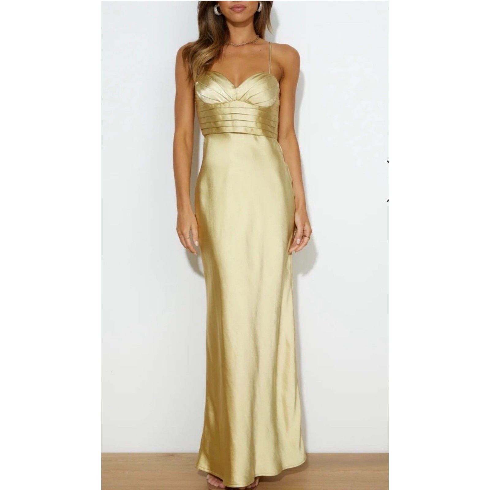 Selfie Leslie Gold Satin Maxi Dress Size Xs Nwt Formal Gown